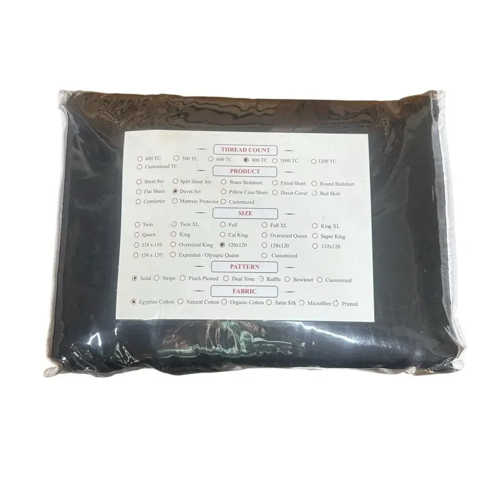 eBeddy Linens 800 TC Solid Black Egyptian Cotton Duvet Bedding Set 120x120 NEW